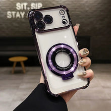 Luxury Shockproof Plating Bright Stand Case for iPhone 17 Air 16 15 14 13 12 11 Pro Max Plus X XS XR for Magsafe Magnetic Cover