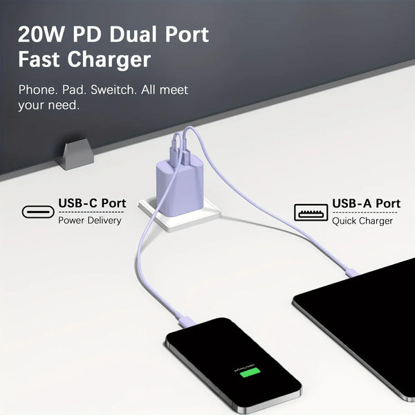 20W USB C fast Charger Block Dual Port Power Adapter with 6FT Cable Type C Fast Charging for iPhone 16 15 Series iPad Samsung