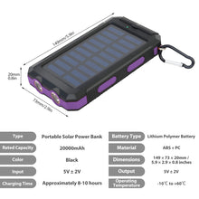 20000mAh Solar Power Bank Large Capacity Portable Outdoor Fast Charging Built-in Li-polymer Battery LDE Light for iphone Samsung