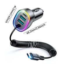 60W Fast Charging Car Charger USB C Car Phone Charger Adapter, 4 Port Fast Charging, 5.3FT Charging Cable Multicolor Night Light