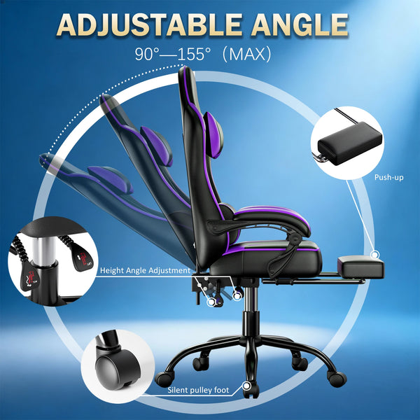 Ergonomic Gaming Chair with Padded Spring Seat, Adjustable Lumbar Support & Footrest for Long-Lasting Comfort