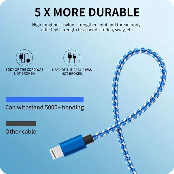 Jogrytece 3 pcs [3ft 6ft 10ft] Nylon braid charging cable suitable for fast char of iPhone