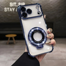 Luxury Shockproof Plating Bright Stand Case for iPhone 17 Air 16 15 14 13 12 11 Pro Max Plus X XS XR for Magsafe Magnetic Cover