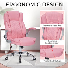 400lbs Executive Office Chair with Armrests,Big and Tall Computer Chair for Heavy People,Heavy Duty Ergonomic Comfy Chair (Pink)