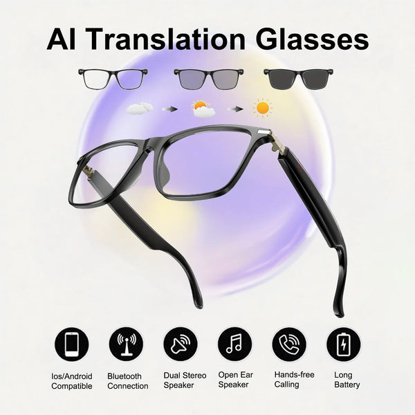 AI Translation Smart Glasses with photochromic lenses, support 160+ languages real-time translation