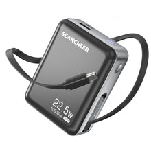 Mini Portable Charger,10000mAh Power Bank with 22.5w Fast Charging Retractable USB-C Cable,USB C in/Output  for iPhone 16/15