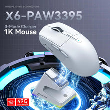 ATTACK SHARK X6 Wireless Gaming Mouse, Superlight Mouse with RGB Magnetic Charging Base, 2.4G/BT5.2/Wired,PAW3395 Sensor 26000 D