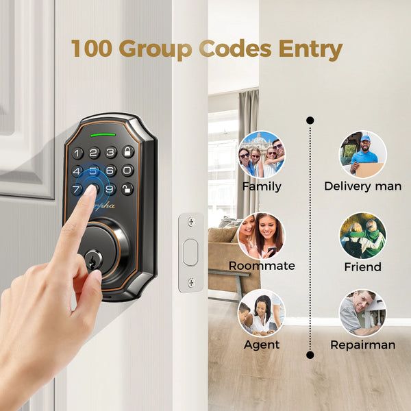 Arpha D180 Smart Door Lock 100 Codes Anti-Peep 16-Digit Keypad Keyless Entry Door Lock App Control Easy Install for Home