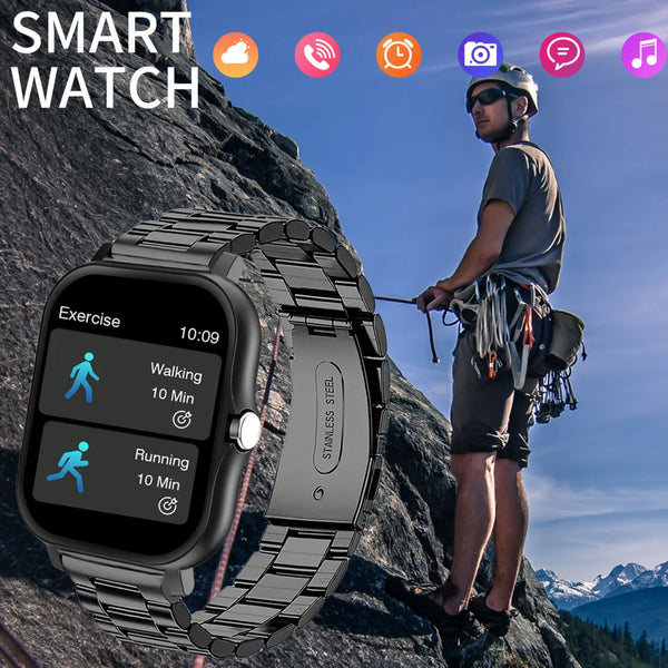 2025 Fitness Smart Watch for Men Women HD Screen: Durable Stainless Steel Strap Bluetooth Wireless Calling Message Reminder