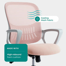 Ergonomic Mid-Back Mesh Office Chair with Lumbar Support, 360° Swivel & Flip-Up Armrests for Home, Gaming, Study in Pink