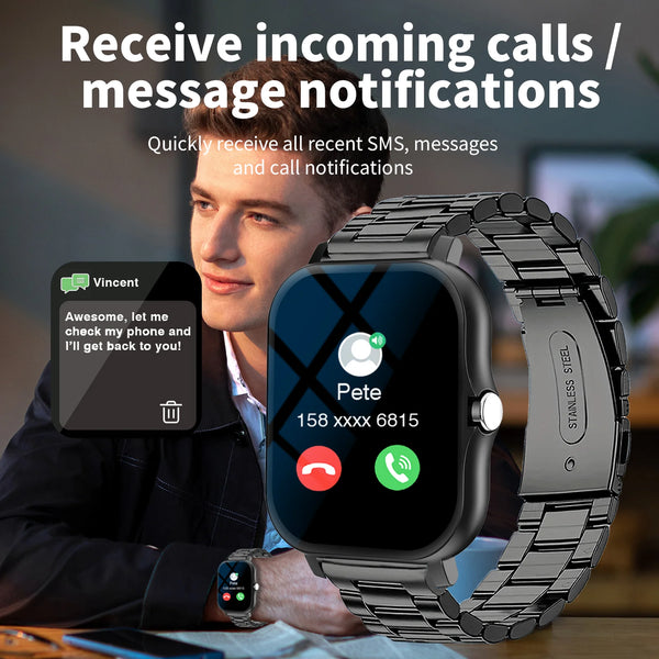 2025 Fitness Smart Watch for Men Women HD Screen: Durable Stainless Steel Strap Bluetooth Wireless Calling Message Reminder
