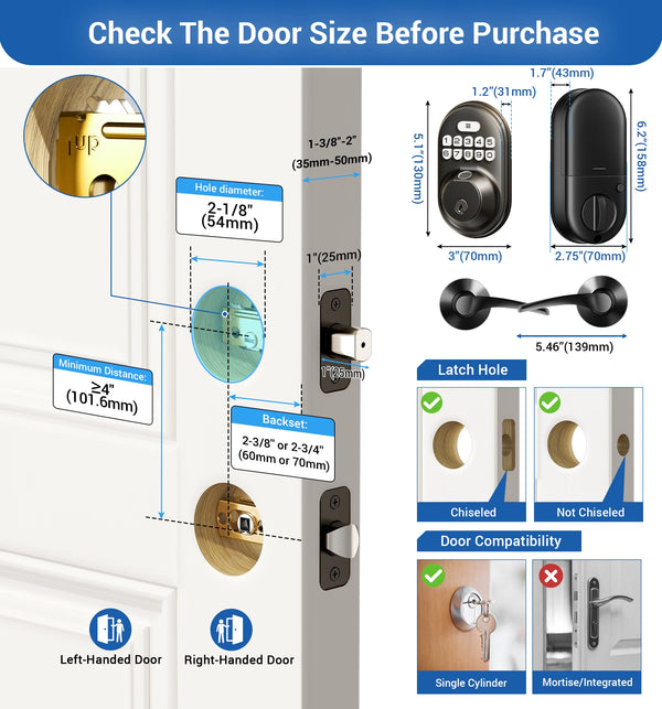 Front Door Keyless Entry Deadbolt Lock, Keypad Electronic Deadbolt with Handle for Front Door