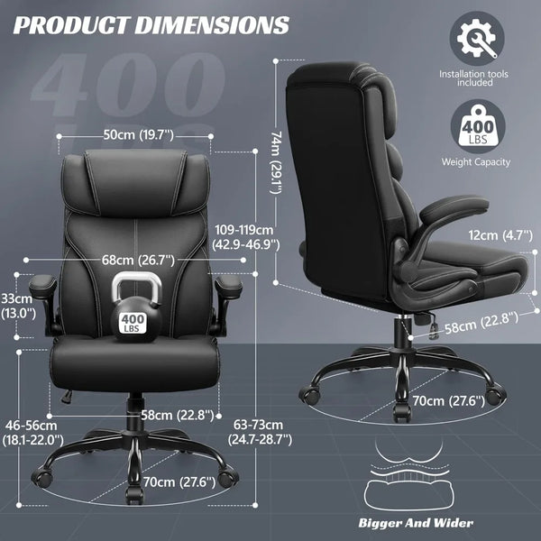 Ergonomic Office Chair with Adjustable Armrests, Lumbar Support, and Rocking Function for Big and Tall Users
