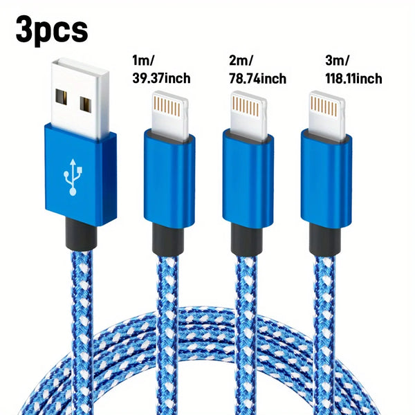 Jogrytece 3 pcs [3ft 6ft 10ft] Nylon braid charging cable suitable for fast char of iPhone