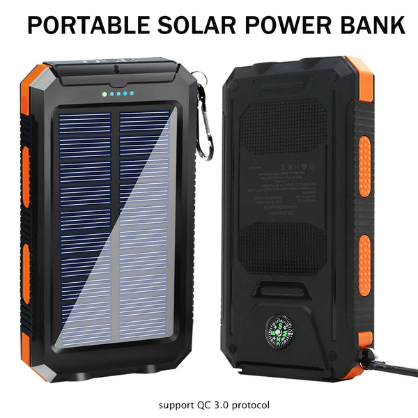 20000mAh Solar Power Bank Large Capacity Portable Outdoor Fast Charging Built-in Li-polymer Battery LDE Light for iphone Samsung