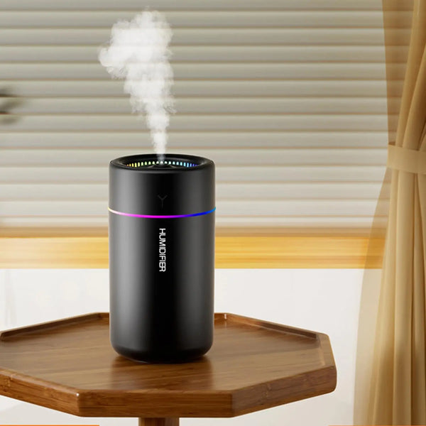 Portable Mini Humidifier, Colorful, Cool Mist, USB Powered. Perfect for Bedroom, Office & Car (Black)