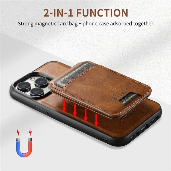 EUCAGR Magsafe Magnetic 2 In 1 Detachable Wallet Leather Case For iPhone 12 13 14 15 16E 16 Pro Max Plus Shockproof Holder Cover