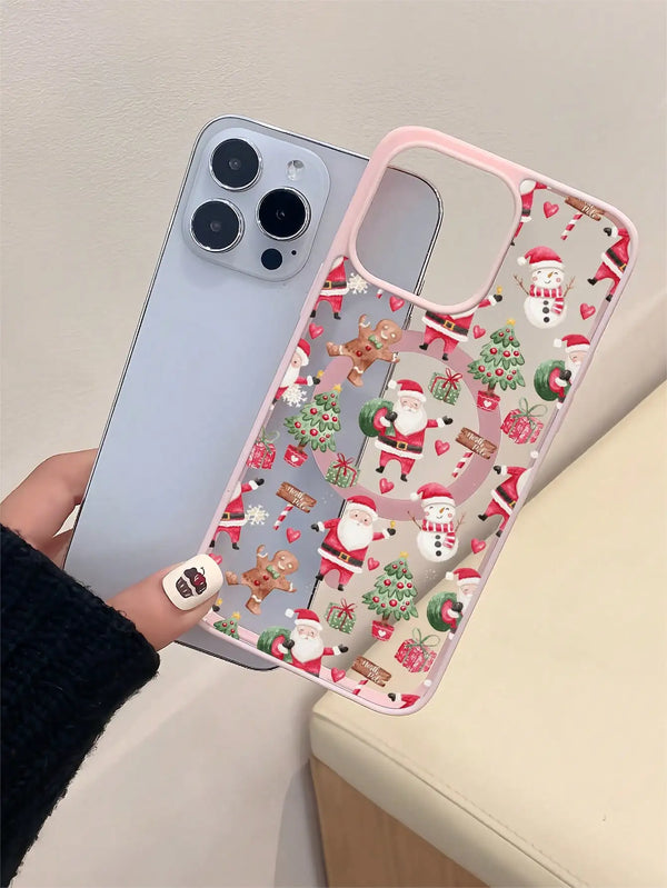 A simple and stylish beige case with Santa and Christmas tree motifs for iPhone 17 to 11 Pro Max