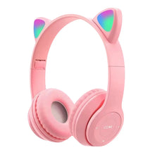 Wireless Headphones Cat Ear Bluetooth-Compatible Helmets Glow Light Over-Ear Headsets Cute Sports Headphones for Kids and Adult