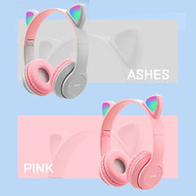 Wireless Headphones Cat Ear Bluetooth-Compatible Helmets Glow Light Over-Ear Headsets Cute Sports Headphones for Kids and Adult
