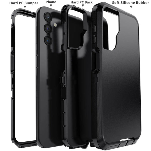 Black For Samsung Galaxy A14 4G 5G Case Heavy Duty Shockproof Hard Protective Rugged Hybrid 3in1 Layers Cover