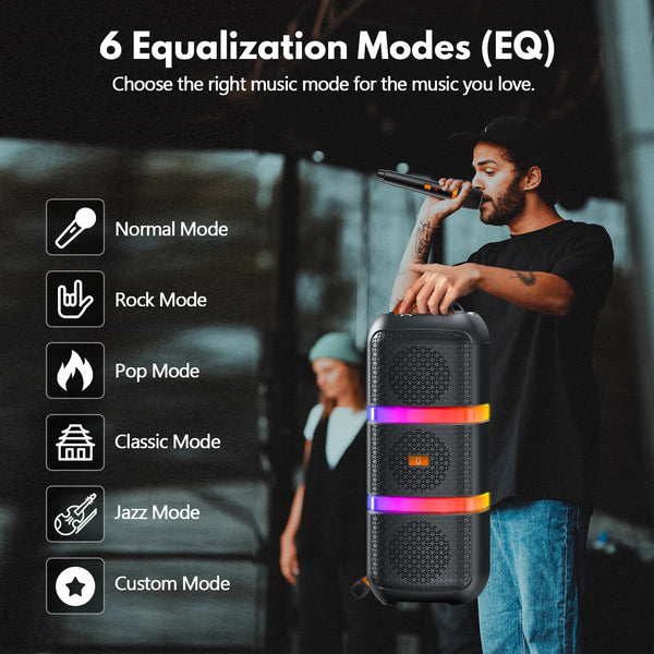 Bluetooth Speaker, Wireless Portable Waterproof Speaker with Stylish Lights, Support TWS/TF Card/USB/AUX, Loud HD Stereo Sound