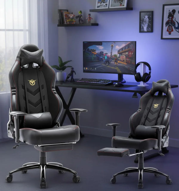 Large Gaming Chair with Footrest 350lbs Capacity - Ergonomic High Back Office Chair, Reclining Swivel Seat for Adults, Black